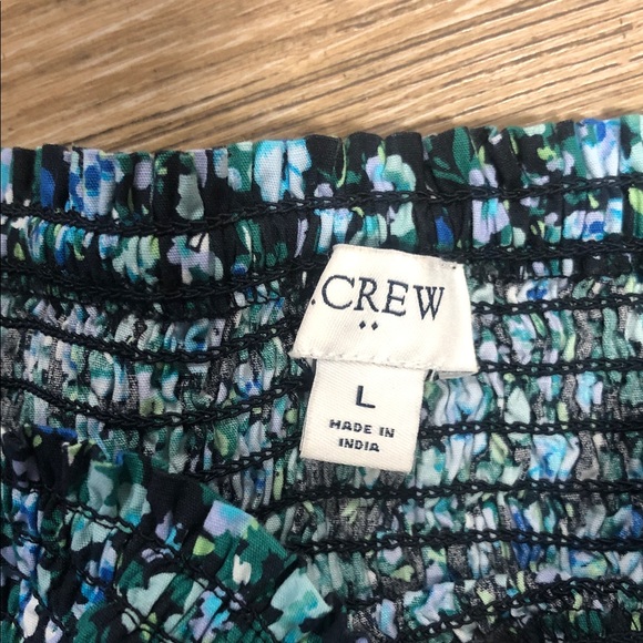 J. Crew Blue and Green Floral Puff Sleeve Blouse L - Picture 2 of 4